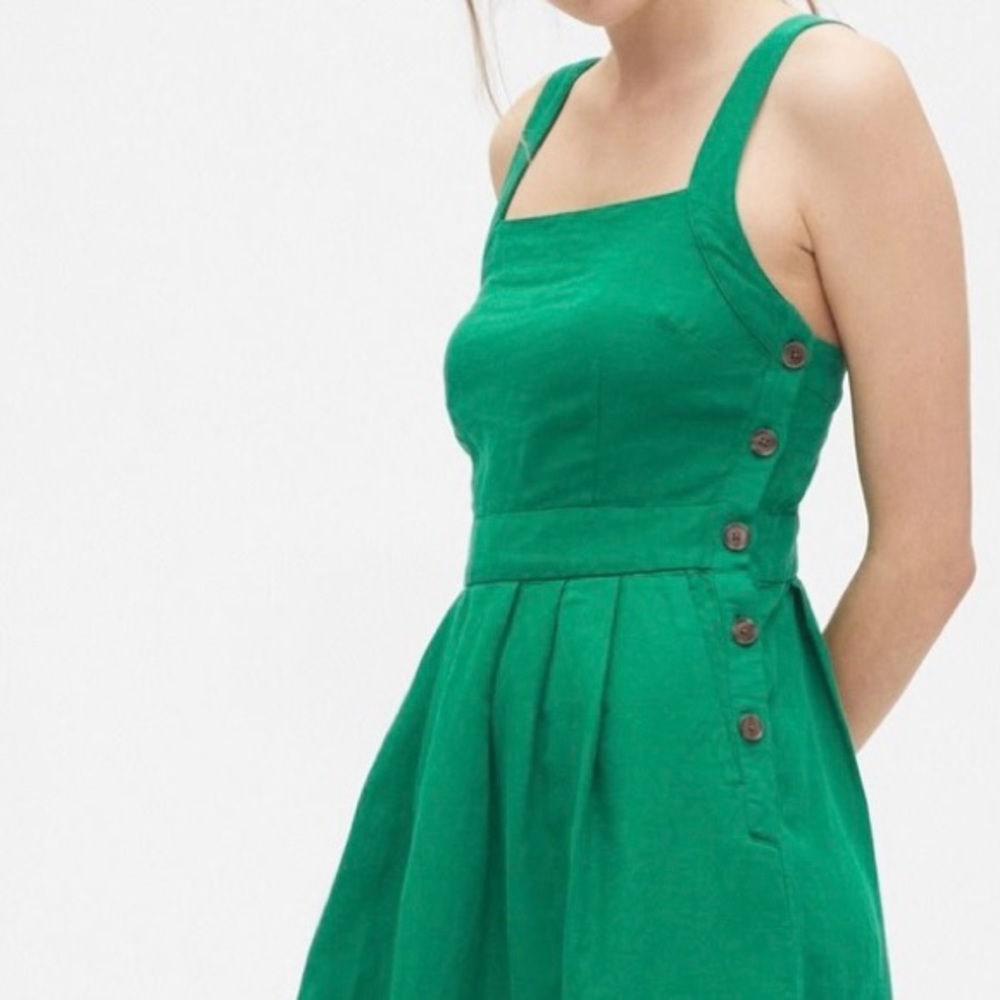 Apron Midi Dress in Cotton-Linen Kelly Green 20